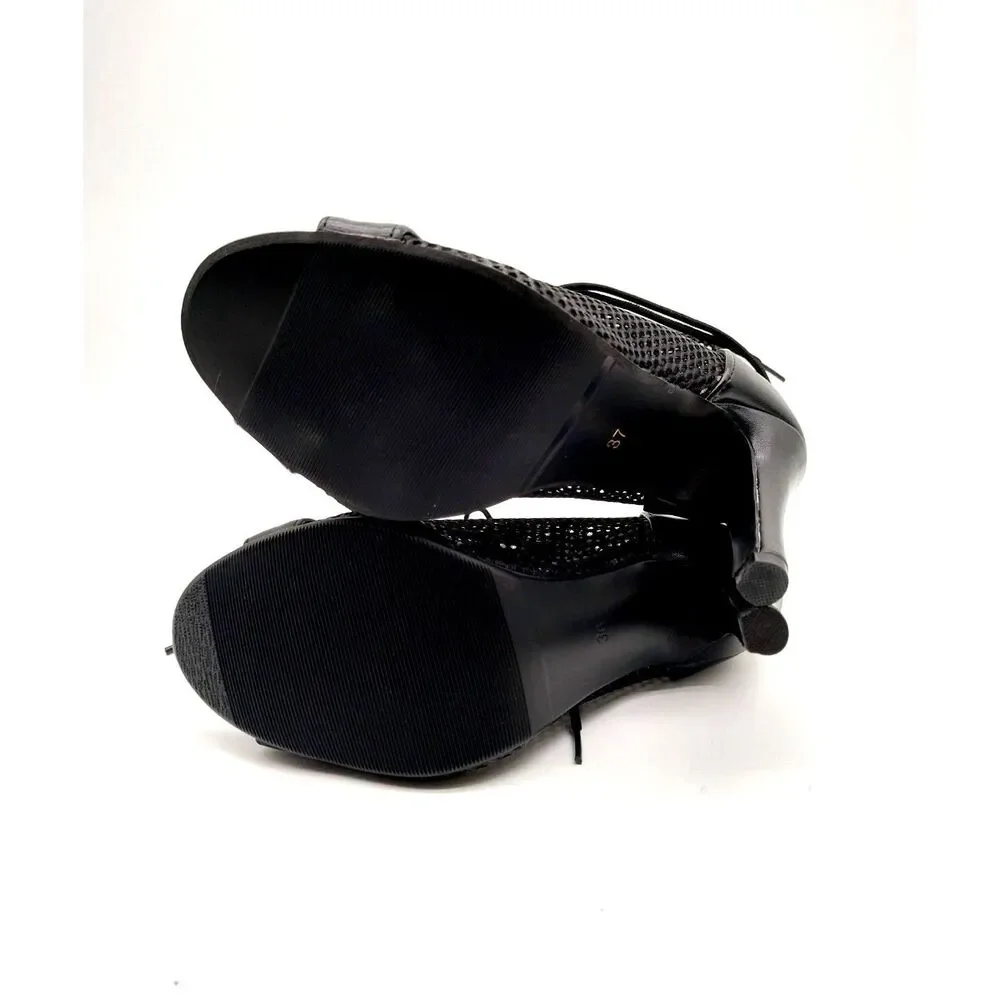 Dance and Sway Women's Size 6.5 Black Lace Up Mesh Stiletto Dance Ankle Booties